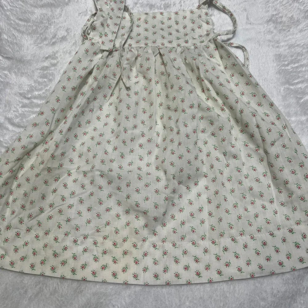 Handmade Vintage Kids Floral Pinafore Green Sprig Tie Strap 18-24 months